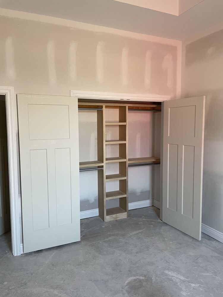 New Tallgrass build, closet shelving and built-in tower under construction